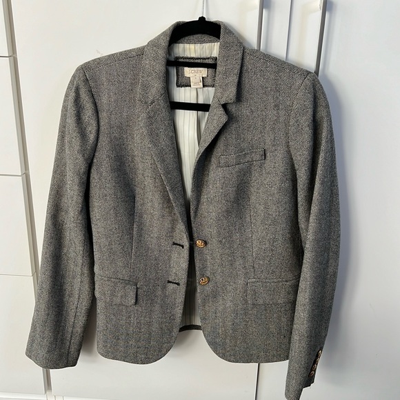 J Crew Herringbone Blazer - Gold Buttons - Size 6 - Picture 1 of 8